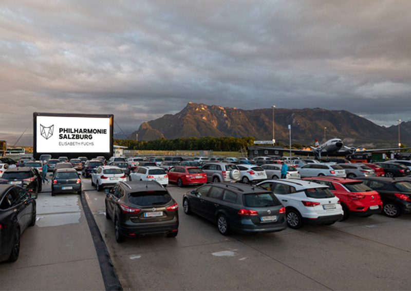 Drive-in concert with the Salzburg Philharmonic Orchestra in Salzburg's first drive-in movie theater on July 2, 2020